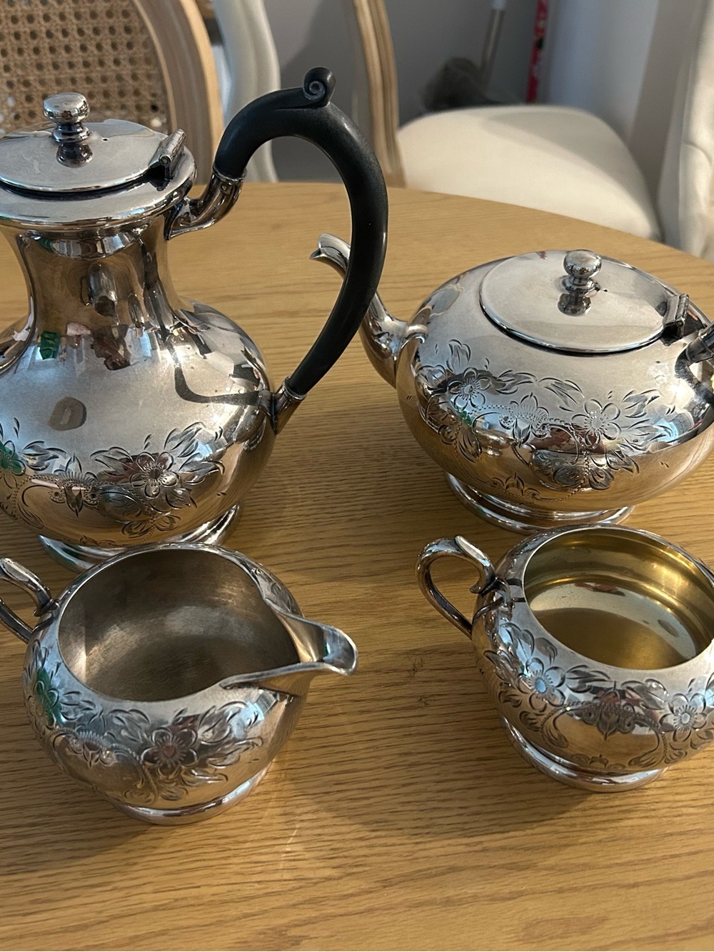 Vintage Silver-Plate Floral Tea Set - Four Piece